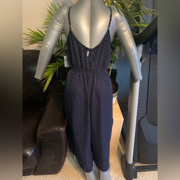 Polkadot Capri Length Jumpsuit/Romper, Blue/Wht Small Polkadots. NWT - Picture 2 of 2